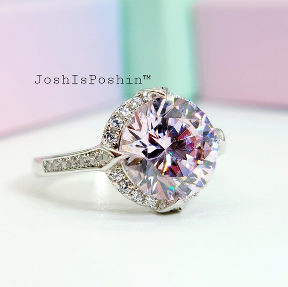 3.55CTW Pink diamond halo ring in sterling silver - Picture 8 of 17